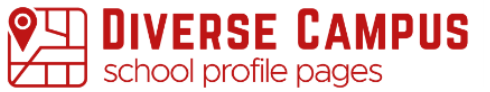 Logo with a red map pin icon, text reads Diverse Campus in bold, and school profile pages underneath. Logo with a red map pin icon, text reads Diverse Campus in bold, and school profile pages underneath.